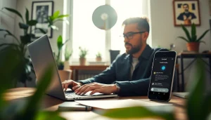 Showcase payment links for content creators on a smartphone in a vibrant home office.