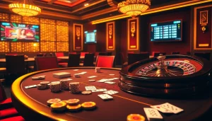 Engaging gameplay at U888's luxurious casino table featuring cards and poker chips.