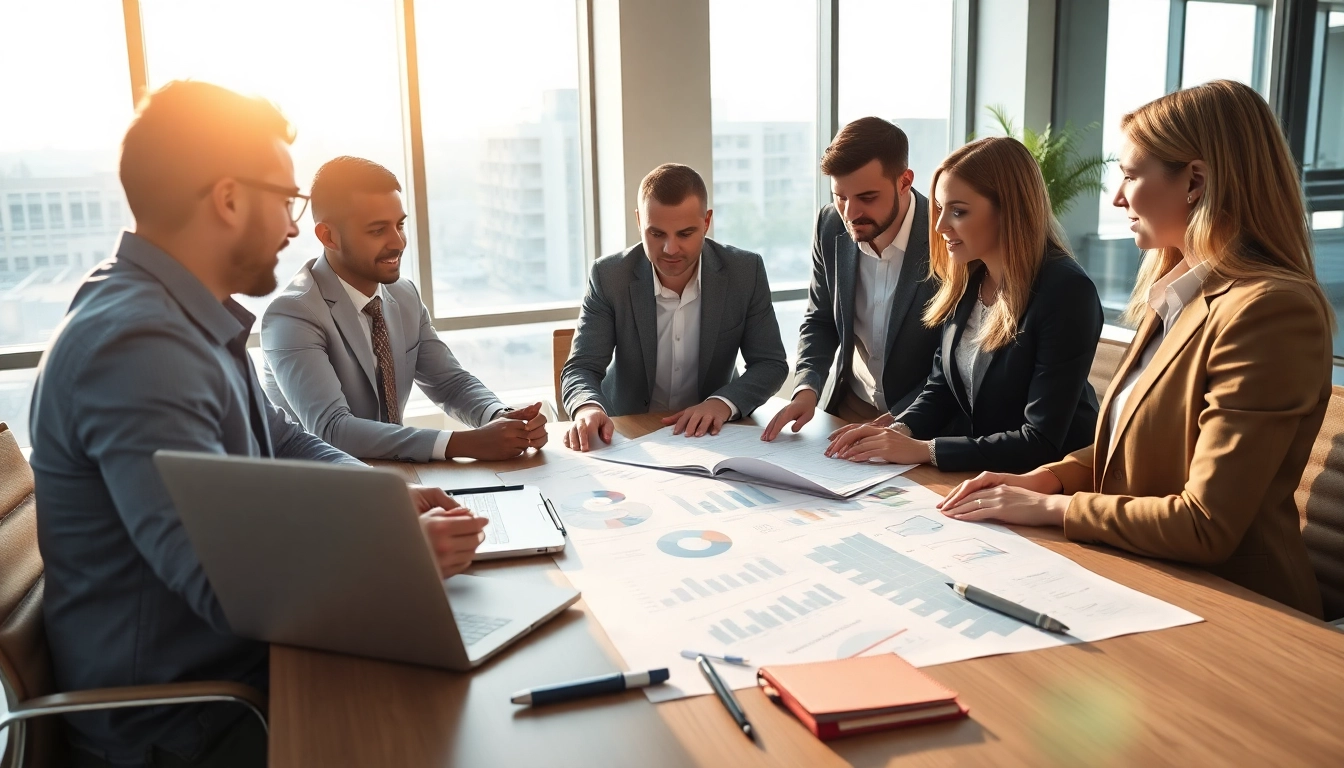 Księgowość dla spółki budowlanej w nowoczesnym biurze, w którym księgowi współpracują nad finansami projektów budowlanych.