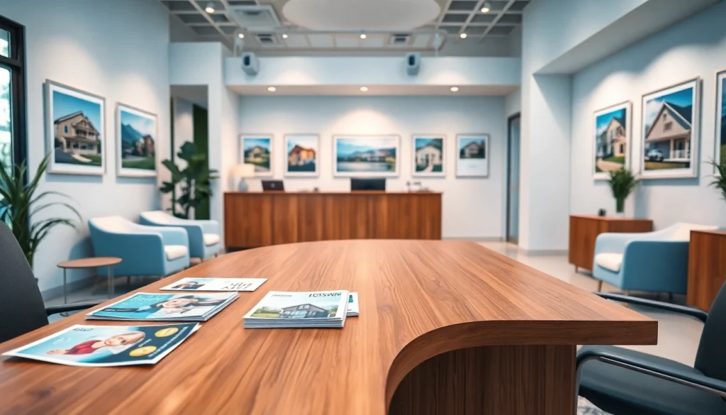 Showcasing real estate office space with a modern design and inviting atmosphere.