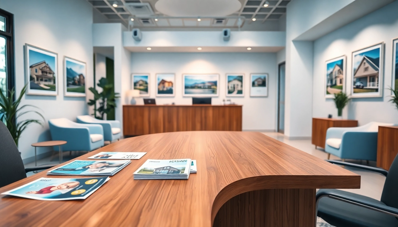Showcasing real estate office space with a modern design and inviting atmosphere.