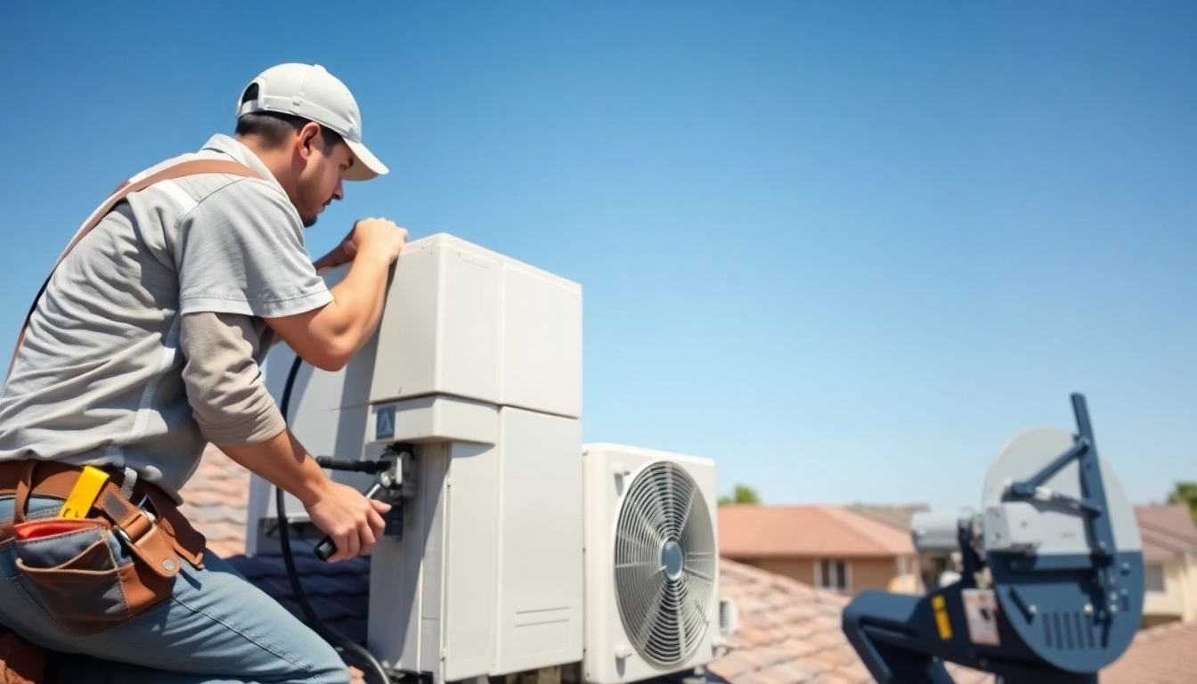 Technician installing Scottsdale AC unit on a roof, showcasing expertise in HVAC systems.