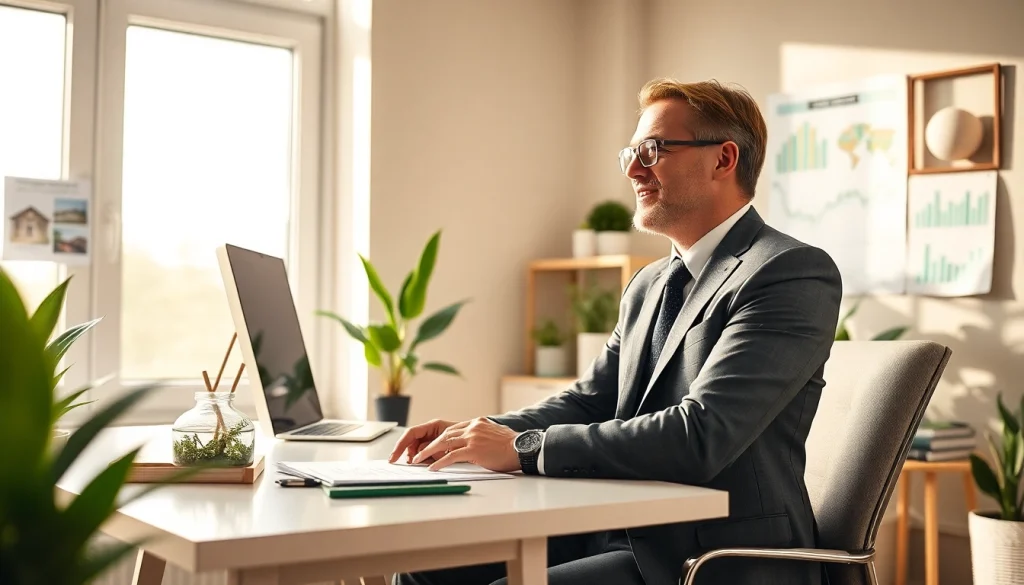 Real Estate agent consulting in a modern office, highlighting professionalism and trust.