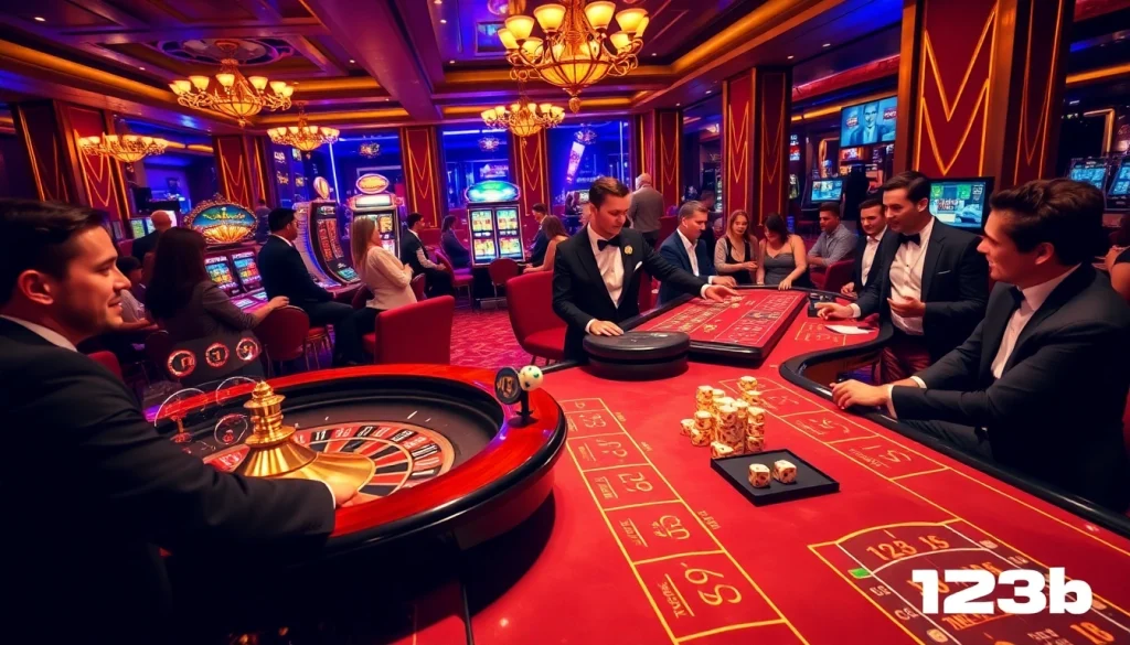 Experience thrilling gambling action at 123b with players engaging at prominent casino tables.