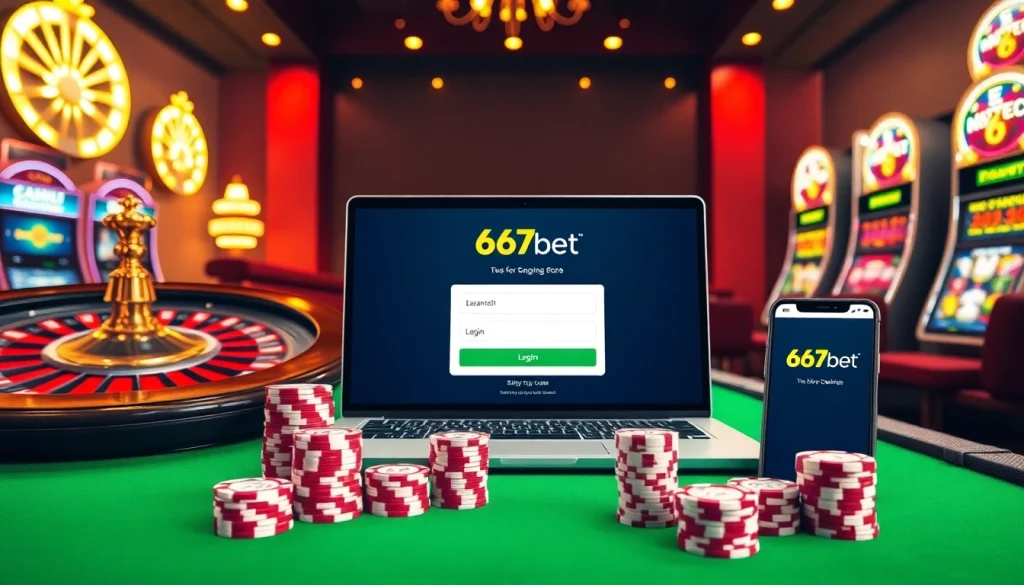 Experience the 667bet Login atmosphere with elegant poker tables and rich casino elements.