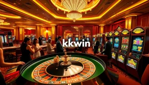 Experience the thrill of gaming at https://kkwin.diy/ with vibrant casino visuals showcasing roulette and slot machines.