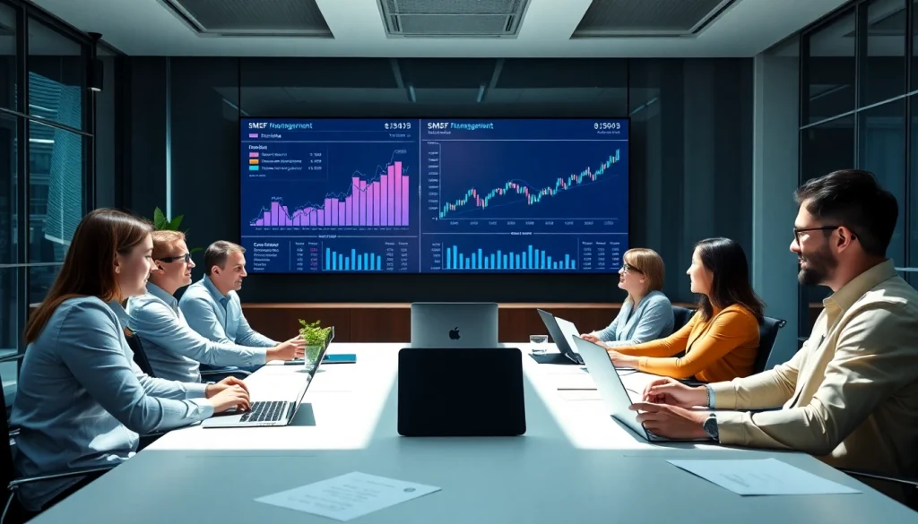 Professional SMSF management team discussing strategies in a modern office