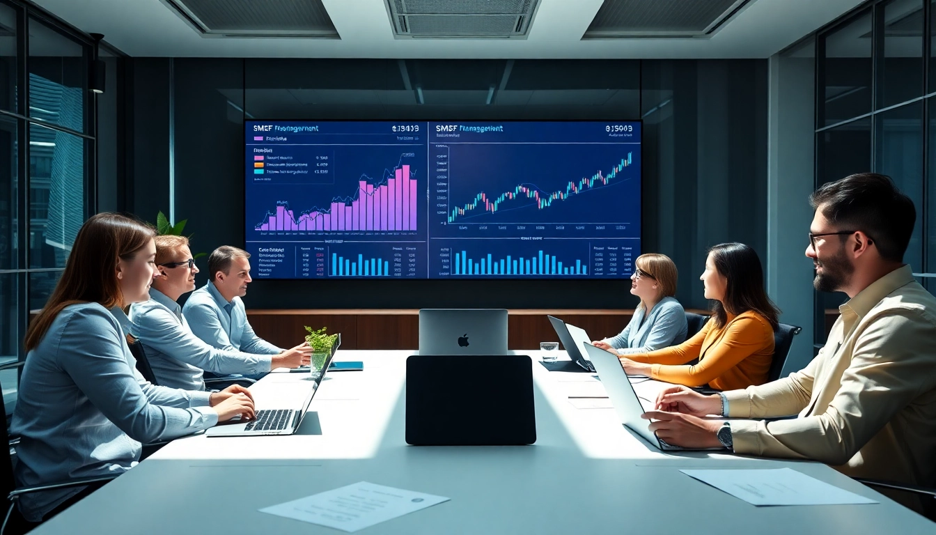 Professional SMSF management team discussing strategies in a modern office