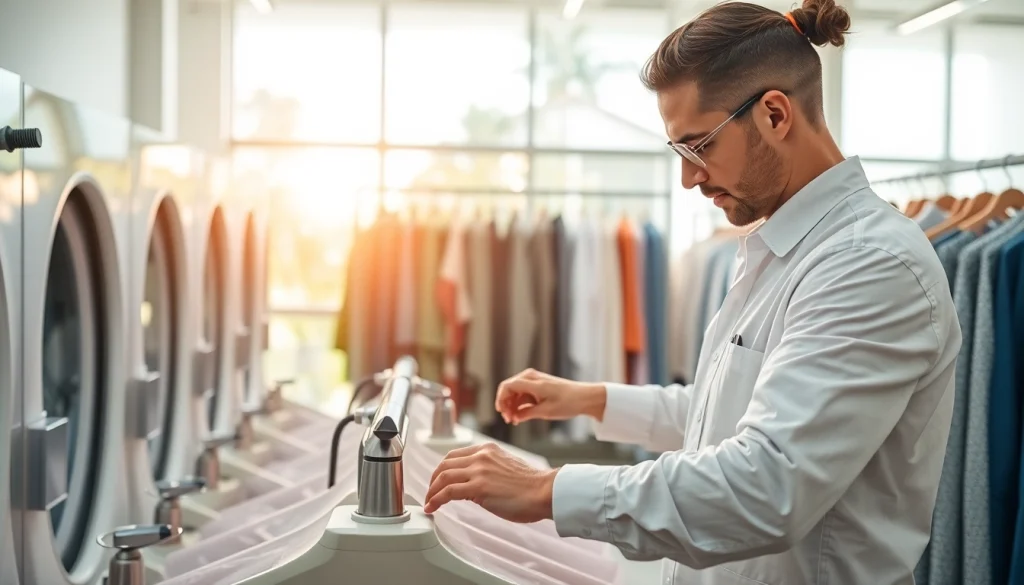 Find professional dry cleaners near me with quality service exemplified in a clean, modern setting.