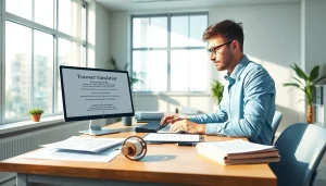 Sworn translation (traduzione giurata) professional at work in an inviting office environment.