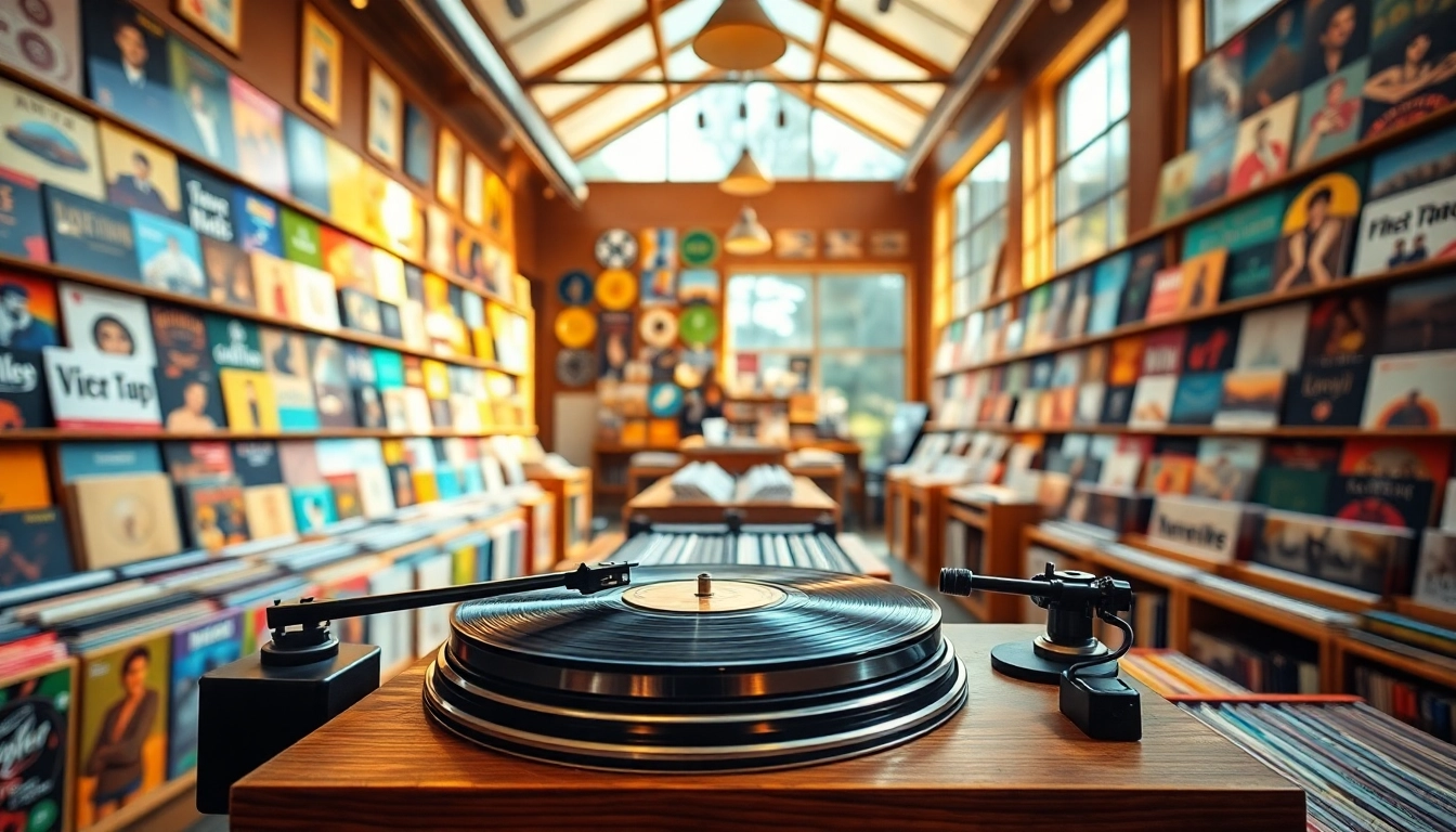 Buy vinyl India showcased by diverse selection in a vintage record store atmosphere.