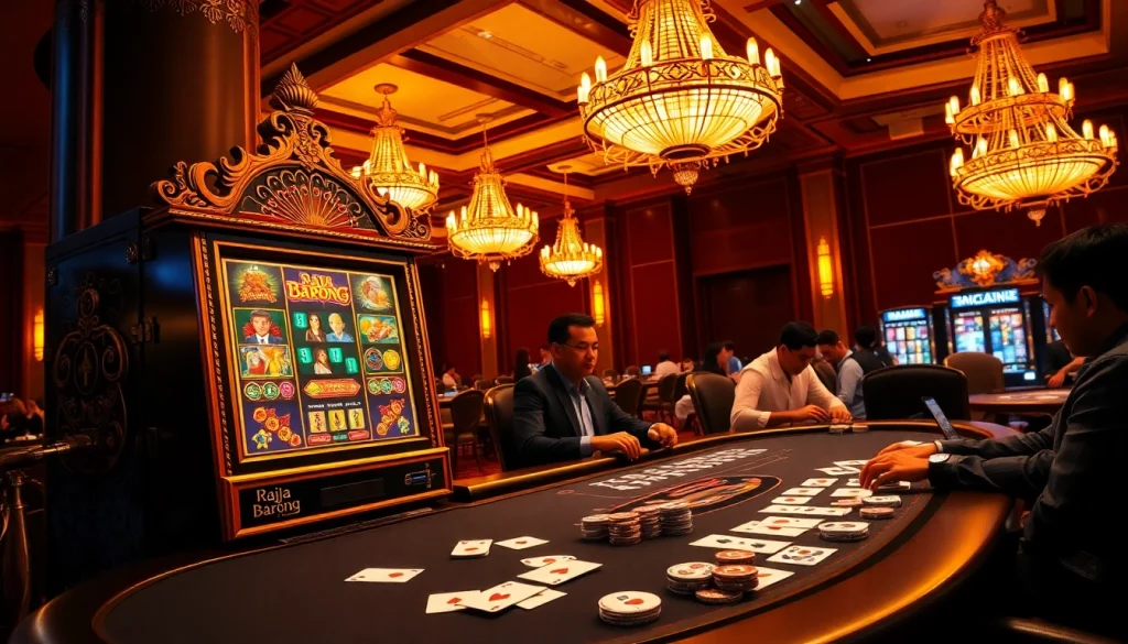 Experience the excitement at Raja Barong themed slots, showcasing high-stakes action in a luxurious casino.