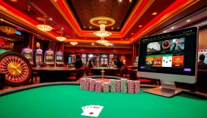 Experience the thrill of the casino with vibrant u888 love symbols, featuring roulette wheels and slot machines.