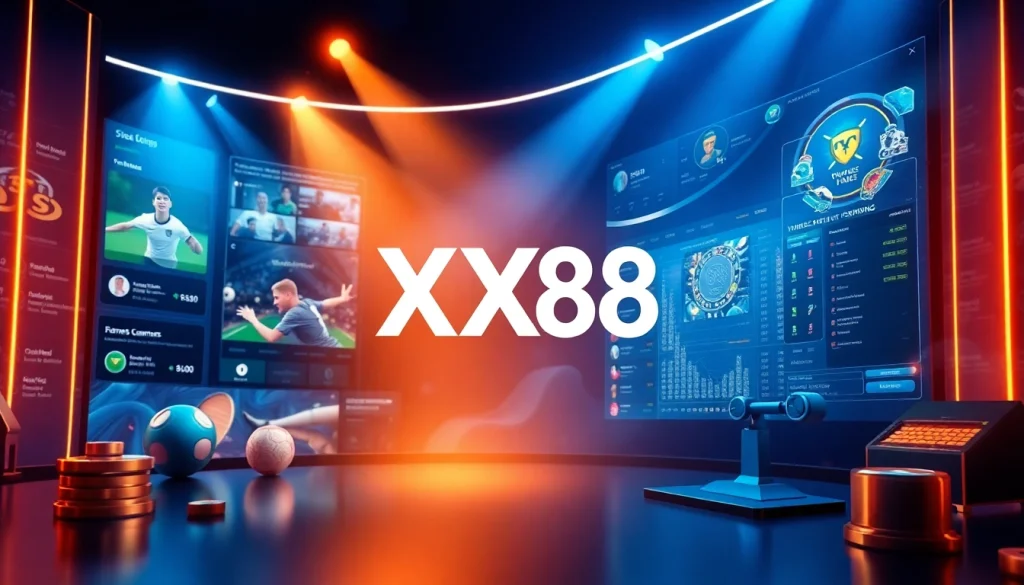 Vibrant promotional scene showcasing XX88's diverse gaming options and secure platform for online betting.