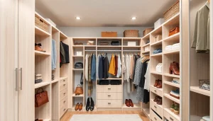 Closets designed with functionality and style, showcasing organized storage solutions and accessories.