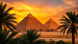 Experience the stunning Pyramids of Giza through https://emegypt.net in a breathtaking sunset view.