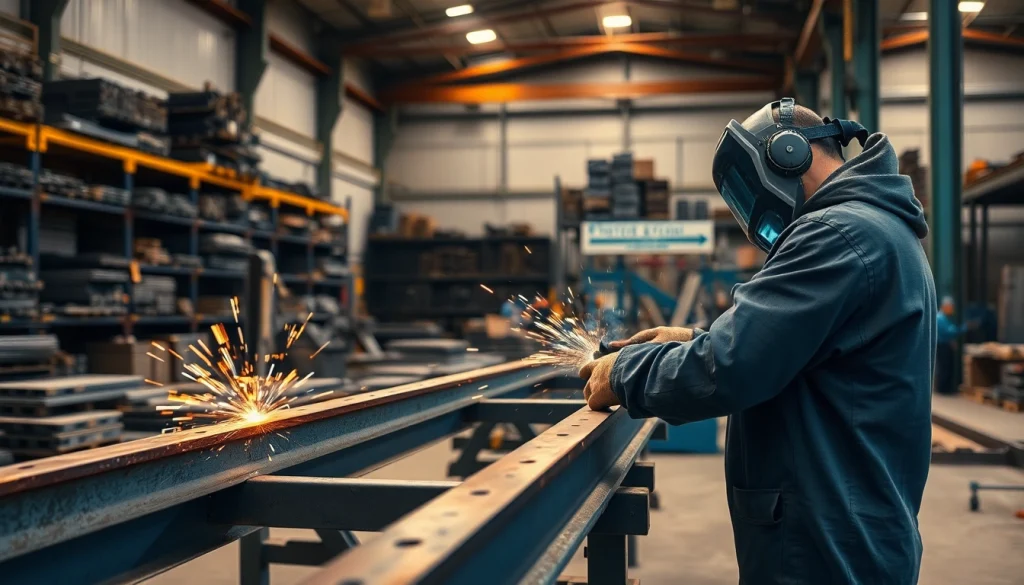 Artisans showcasing structural steel fabrication with precision cutting and welding.