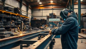 Artisans showcasing structural steel fabrication with precision cutting and welding.