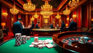 Players strategize their next move at the BL555 poker table in an elegant casino setting.