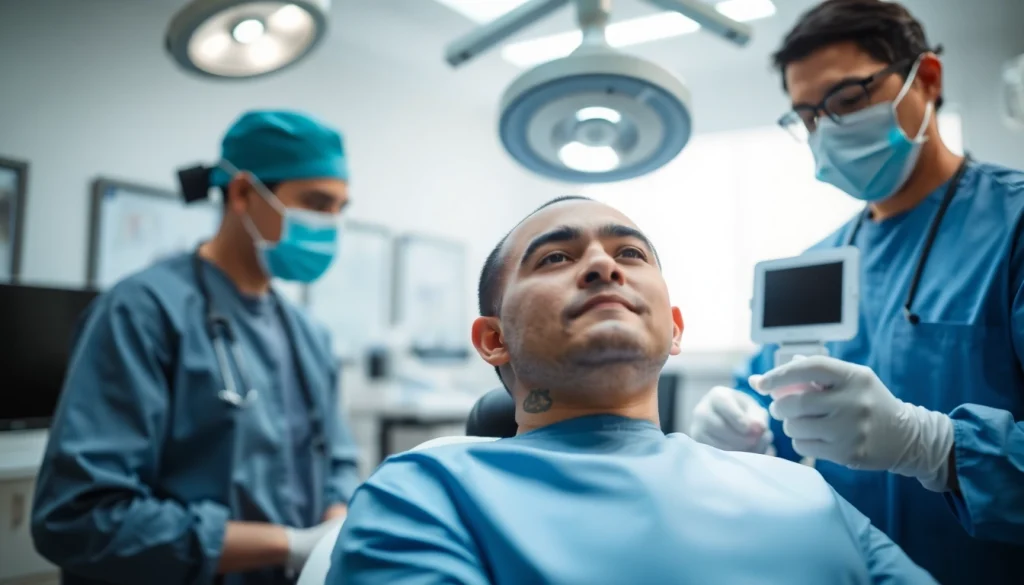 Capture a hair transplant istanbul procedure showcasing expert care and advanced techniques in a modern clinic.