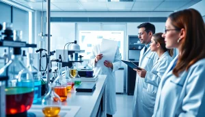 Researchers studying win55 in a modern cannabinoid research lab.