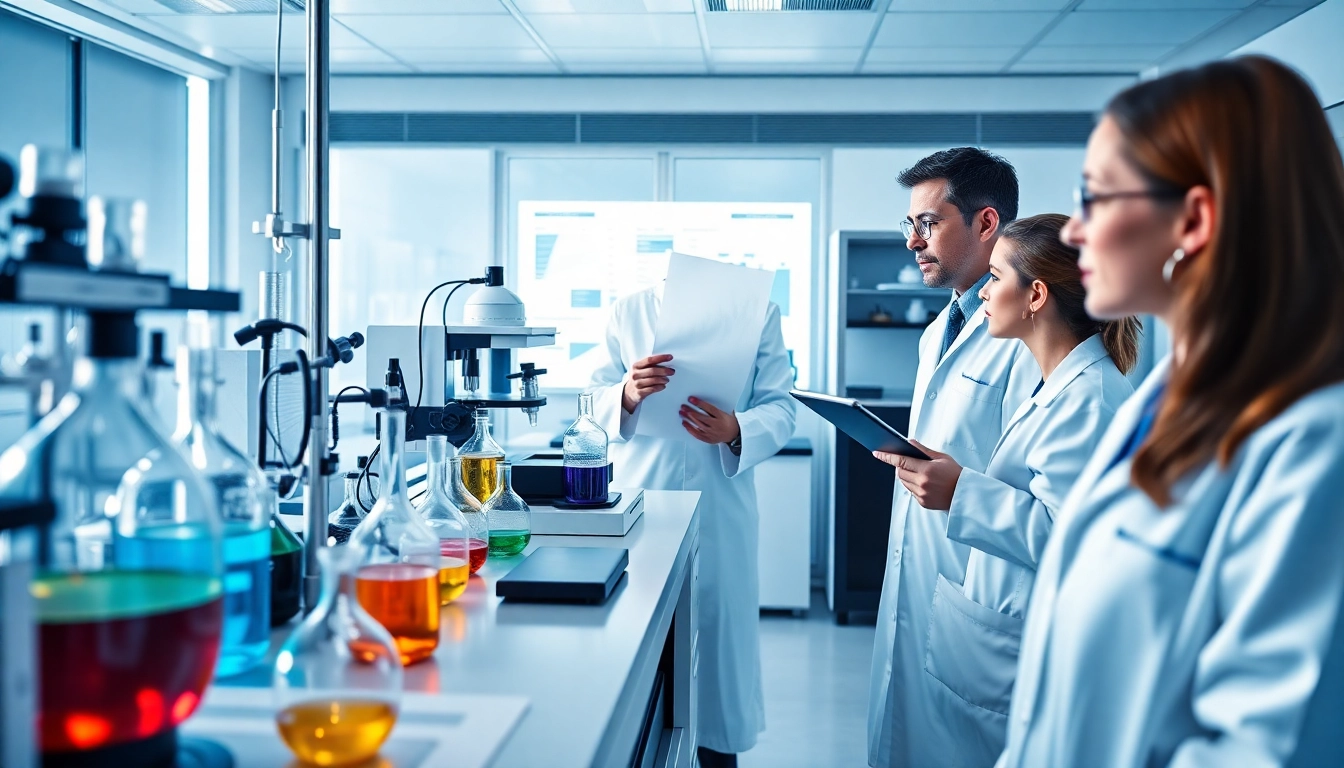 Researchers studying win55 in a modern cannabinoid research lab.