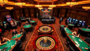 Exciting gaming scene at MMOO casino with vibrant roulette wheel and elegant players.