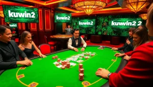 Players enjoying high-stakes poker at kuwin 2 casino with dynamic excitement and professionalism.
