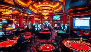 Players enjoying thrilling games on the 7m cn platform in a luxurious casino setting.