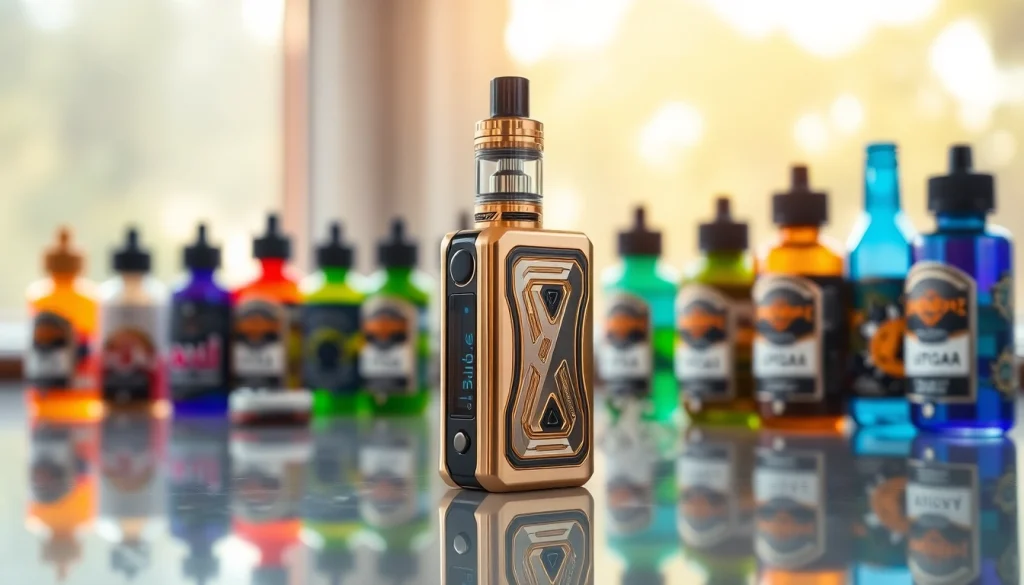 Engaging display of Alibarbar vape device with vibrant e-liquid bottles showcasing premium quality.