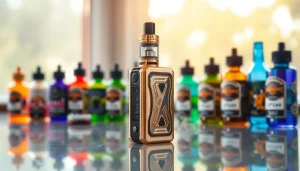 Engaging display of Alibarbar vape device with vibrant e-liquid bottles showcasing premium quality.