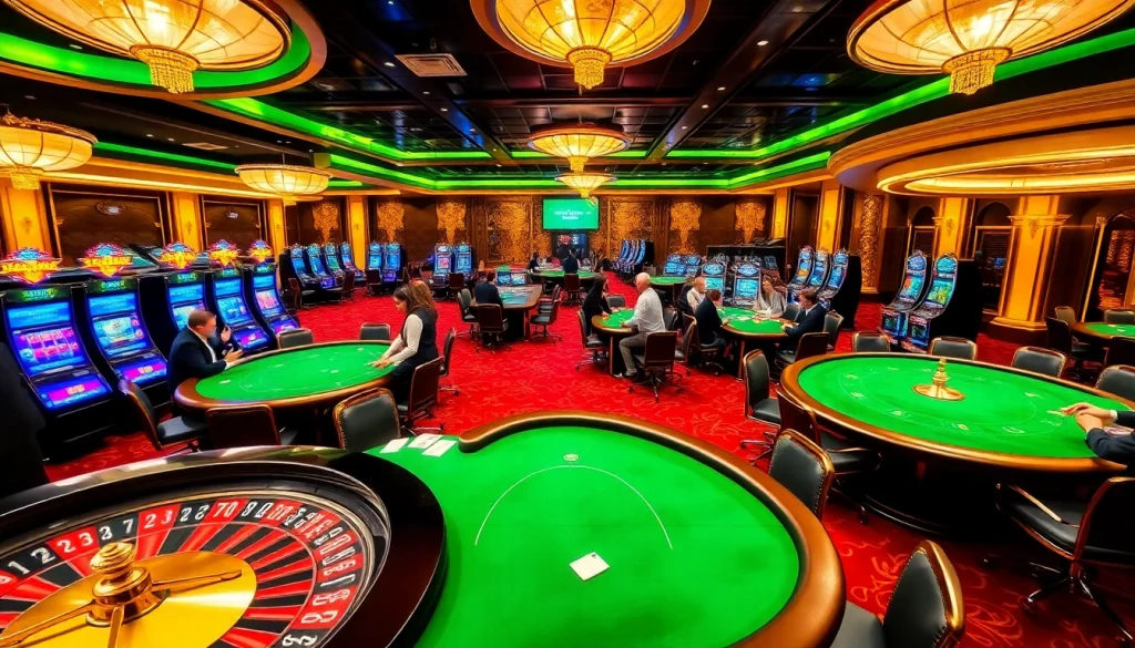 Players enjoying blackjack and slots at 79king casino, showcasing excitement and luxury.