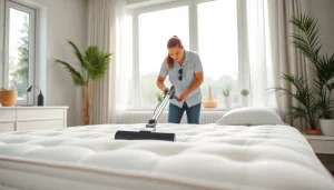 Matress cleaning Dubai using professional equipment in a bright bedroom setting.