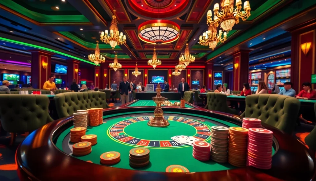 Engaging casino scene showcasing 소액결제 with roulette table, vibrant chips, and elegant atmosphere.
