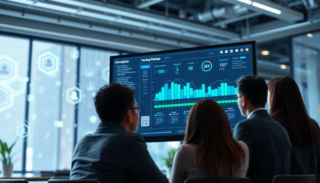 Optimize AI testing with https://benchbot.ai showcasing a collaborative team working with advanced technology.