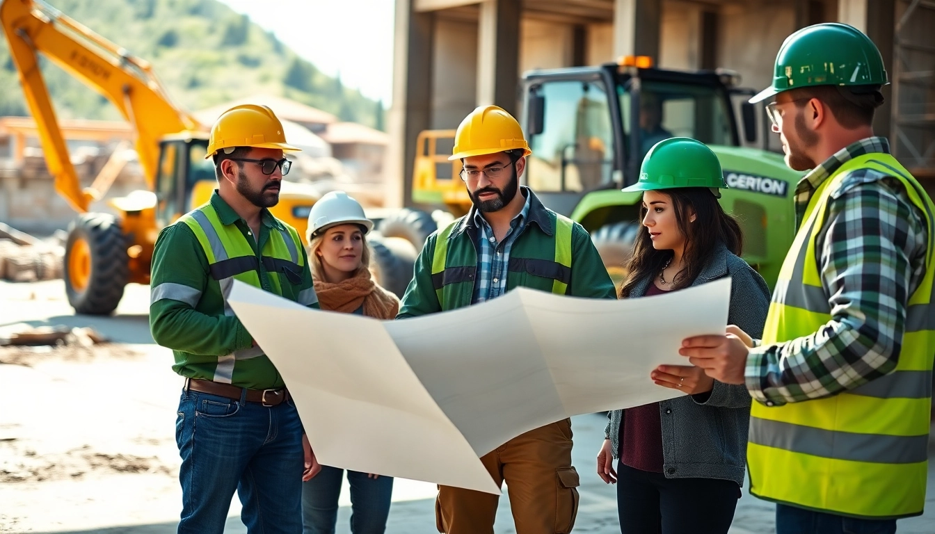 Construction workers collaborating on a project in Wyoming emphasizing the construction association wyoming's role in teamwork.
