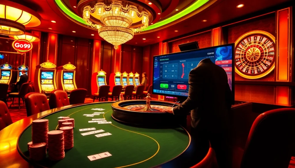 Experience the excitement of Go99 gaming at a lavish online casino table with live betting.