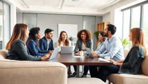 glownexis.com의 전문 비즈니스 회의에서 다채로운 인물들이 전략을 논의하는 모습