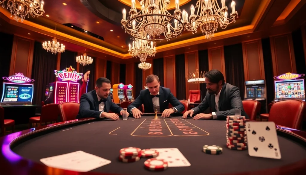Exciting poker scene in a casino highlighting the rio App for thrilling gaming experiences.