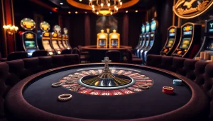 A casino ambiance showcasing 18K wedding rings prices, with roulette and poker chips symbolizing love and chance.