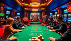 Xx 88 poker scene with strategizing players and vibrant casino tables, showcasing high stakes.