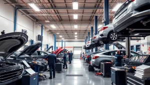 Find expert auto repair near me with professional mechanics and a bustling workshop atmosphere.