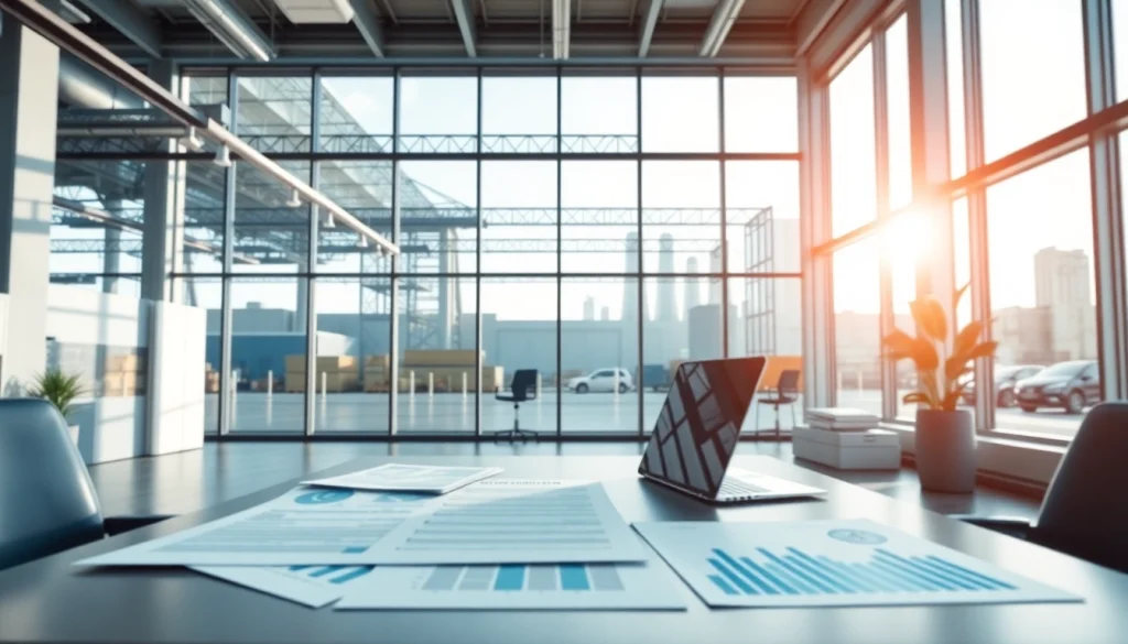 Engaging workspace illustrating industrial leasing with modern features and natural light.