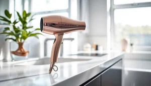 Stylish laifen se hair dryer positioned elegantly in a modern bathroom setting.