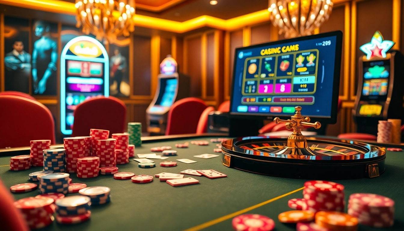 Engaging casino scene showcasing luck8 with vibrant poker chips and a roulette wheel.