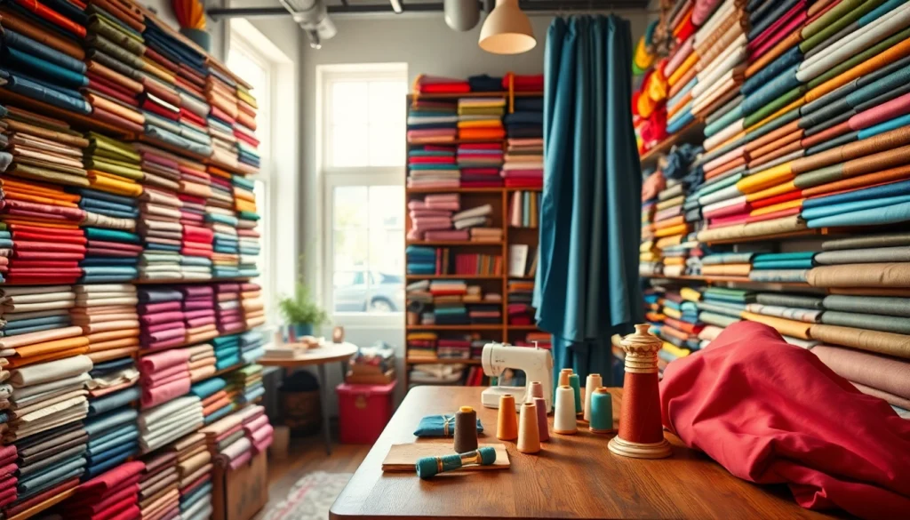 Bezoek stoffenwinkel met een kleurrijke stofselectie en uitnodigende sfeer.