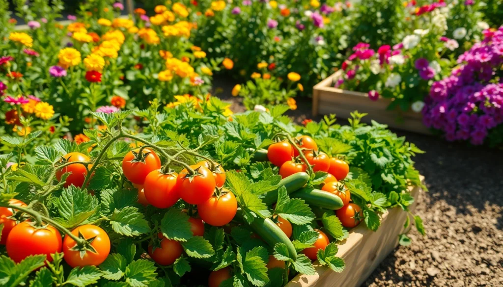 Gardening tips for vibrant vegetables and blooming flowers in a lush garden.