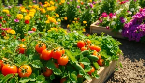 Gardening tips for vibrant vegetables and blooming flowers in a lush garden.