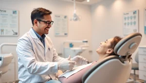 Affordable dental implants in Damansara showcased in a welcoming dental clinic with a professional attending to a patient.