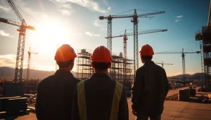 Builders collaborating at a construction site representing the construction association Colorado.